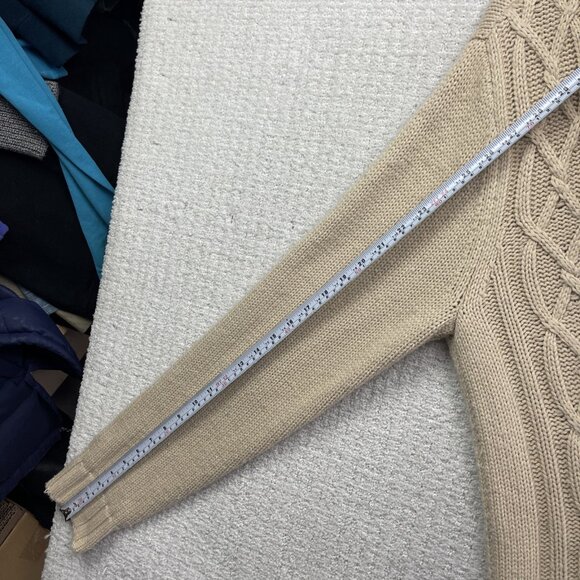 Guess  Cable Knit Fisherman Sweater Mens Sz L Off-White Beige Heavyweight Grunge - Picture 8 of 12